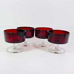 4 Arcoroc Cristal D’Arques Luminarc CAVALIER RUBY RED Glass Dessert Champagne